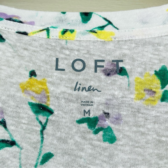 Loft Linen Multicolor Floral Flutter Sleeve Top Size M - Picture 4 of 10